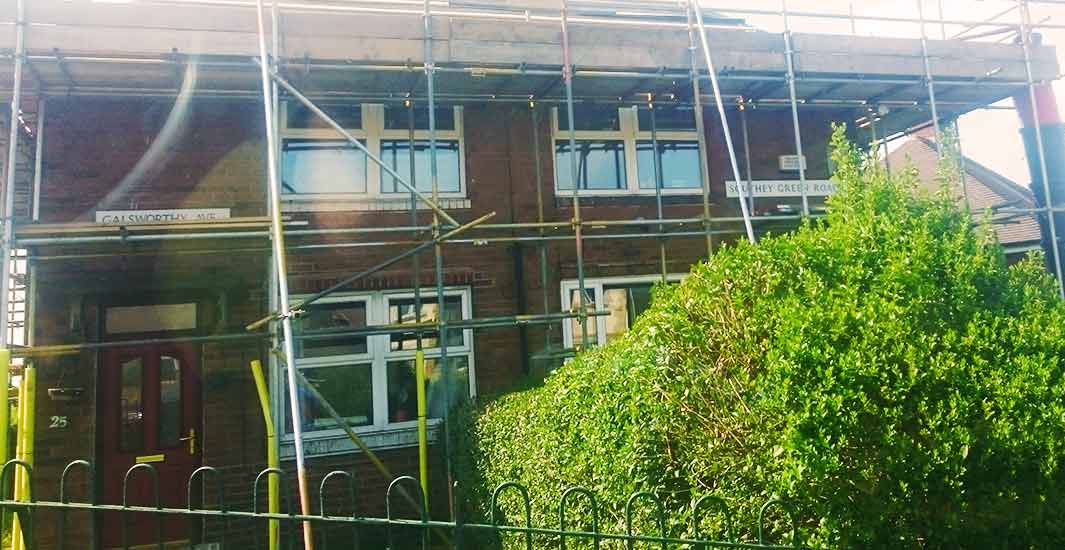 tower scaffolding with access around a chesterfield domestic house