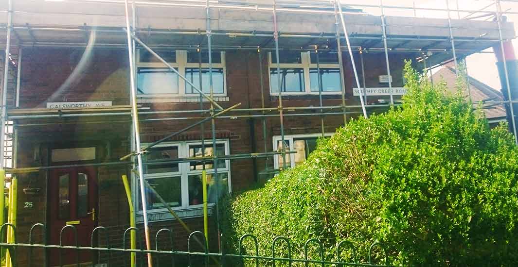 tower scaffolding with access around a chesterfield domestic house