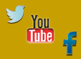 social network icons arranged on a gold background