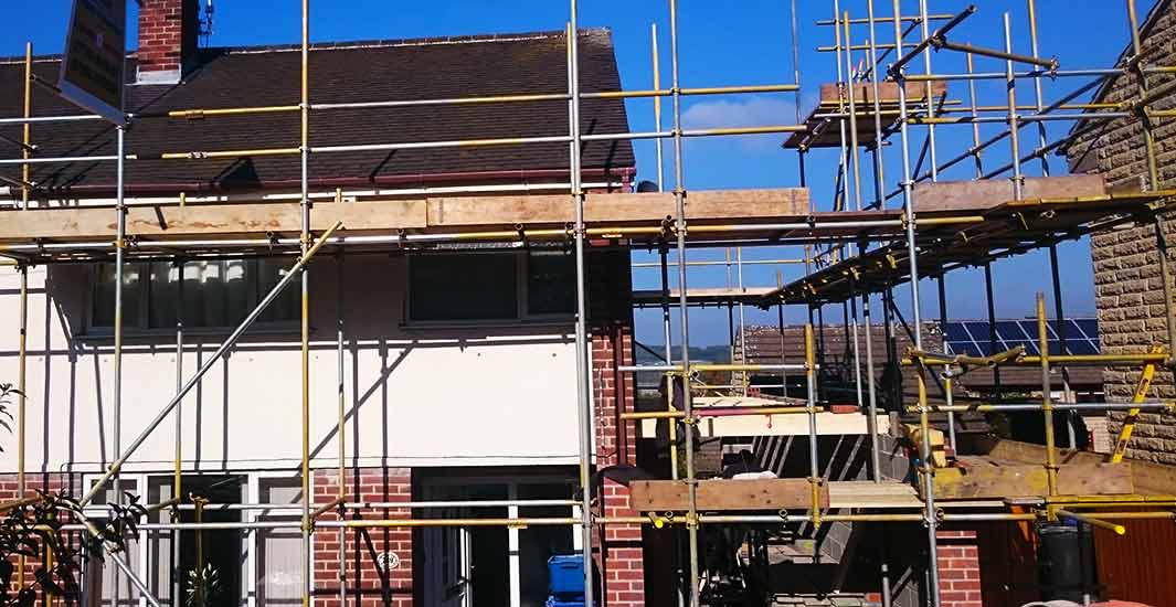 scaffold close up on a sheffield urban home