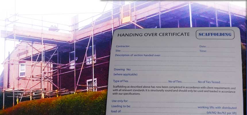 close up of a blank scaffold hand over certificate