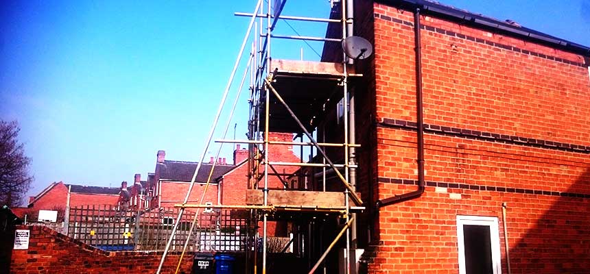 corner close up of residential home scaffold towers designed specifically for access solutions